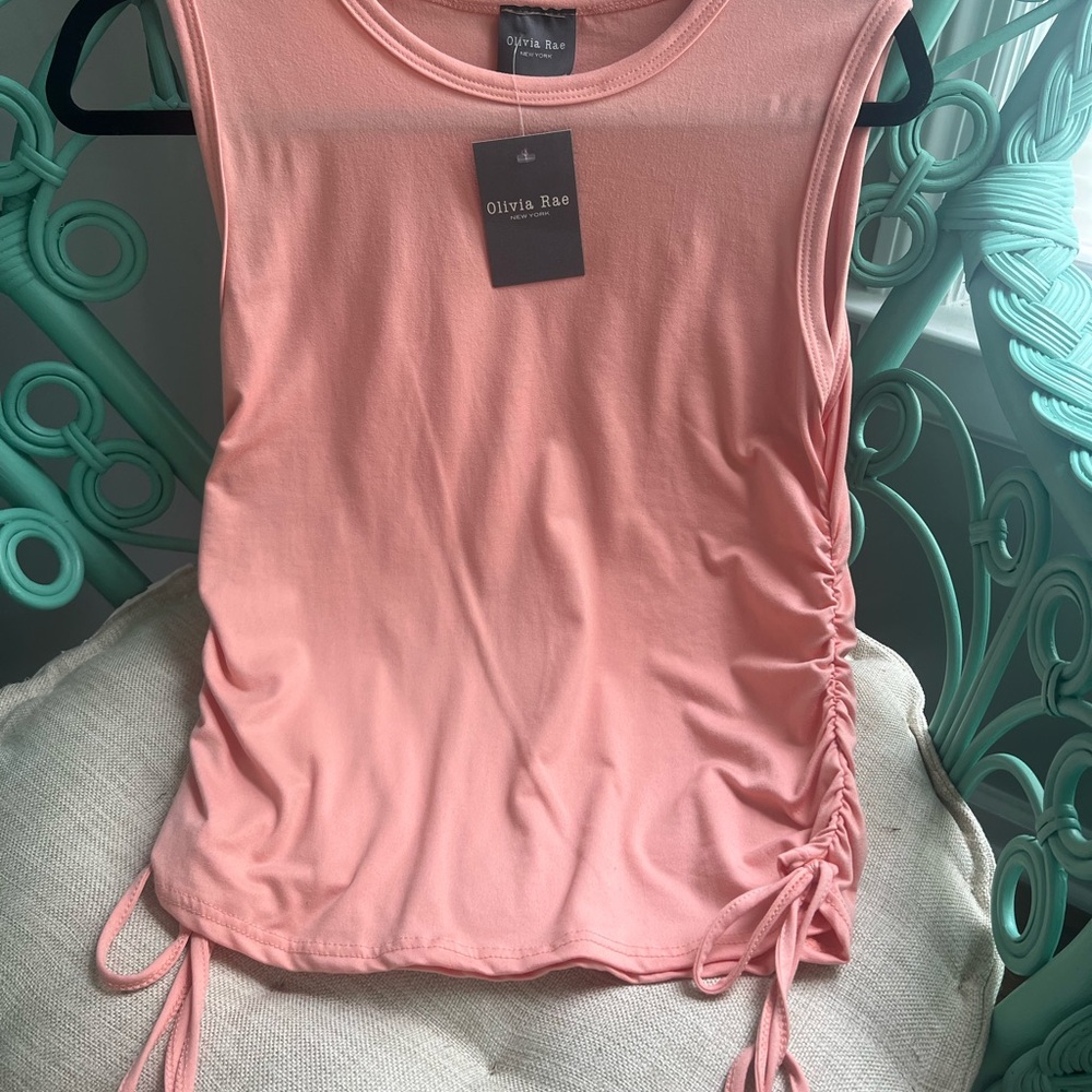Olivia Rae Sleeveless Ruched Tank Top - Peach